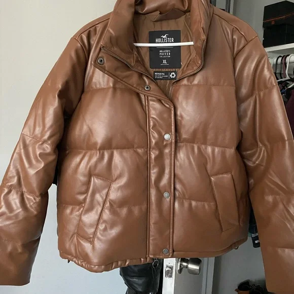 Faux leather puffer jacket